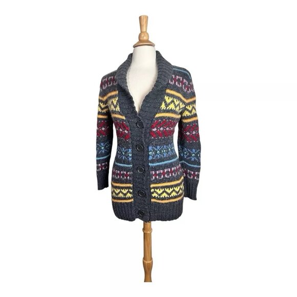 Lord & Taylor Cardigan Sweater Women S Wool Blend Fair Isle Button Shawl Collar - Picture 1 of 8